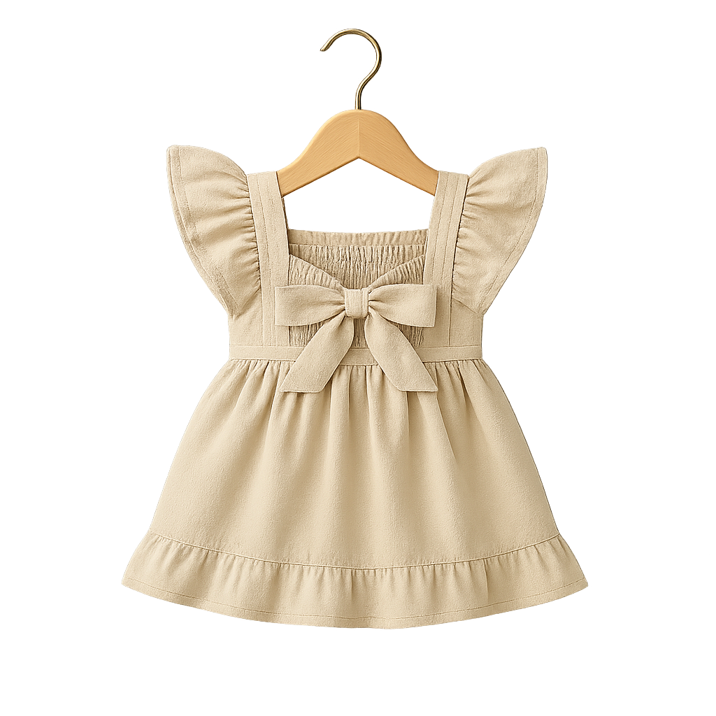 Embroidered Owl Ruffle Dress | Cozy Beige - Imagen 2