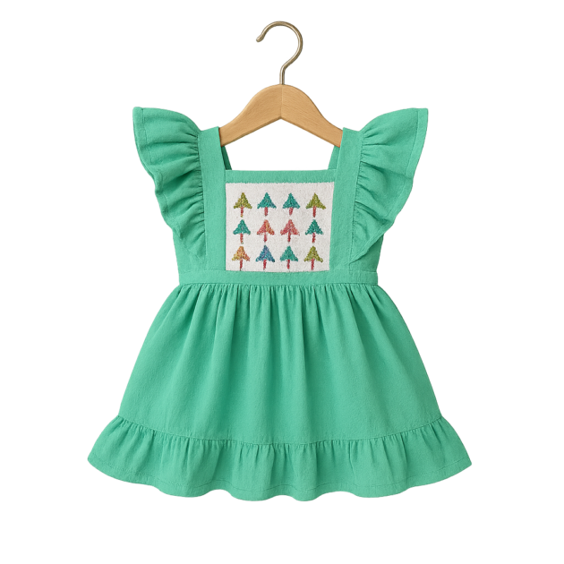 Embroidered Ruffle Dress | Mint Grove